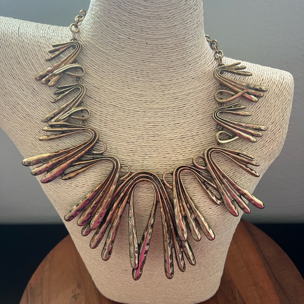 Vintage Oscar de la Renta Russian Gold Spike Statement Necklace